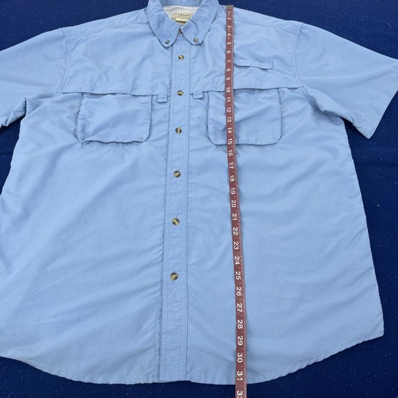 L.L.‎ Bean Shirt Mens L Reg Blue Short Sleeve Button Down Fishing Vented Pockets - Picture 5 of 8